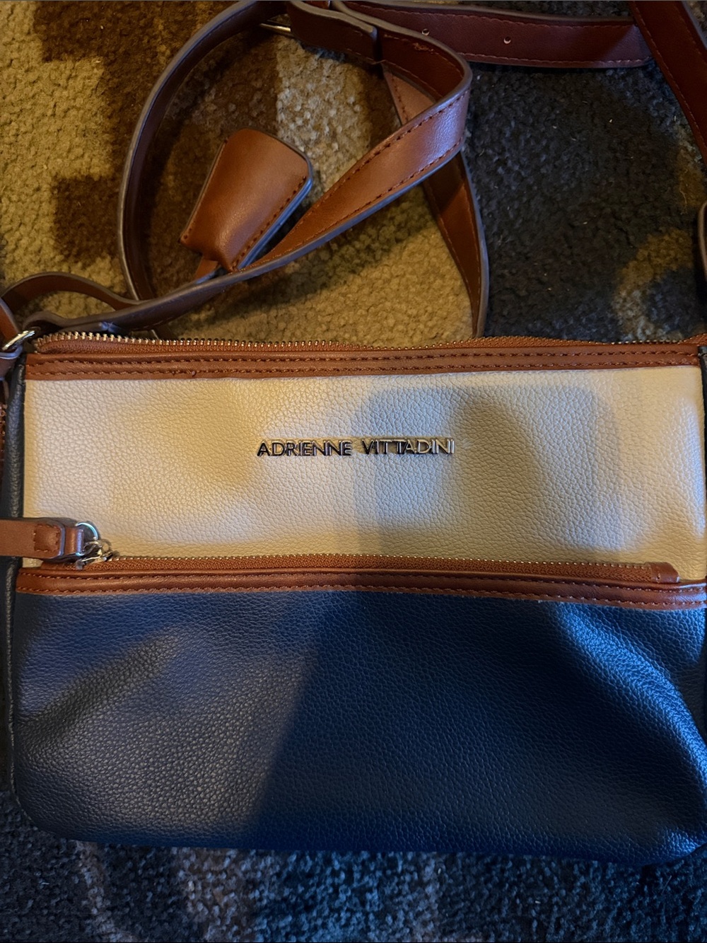 Adrienne Vittadini Colorblock Crossbody — Cream, Navy & Brown